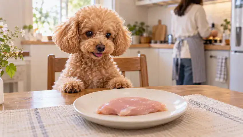 chien aime poulet